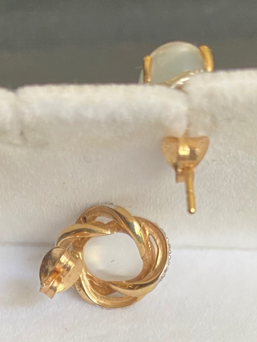 Moonstone & Diamond Accent 14 Karat Gold Earrings. - Picture 4 of 4